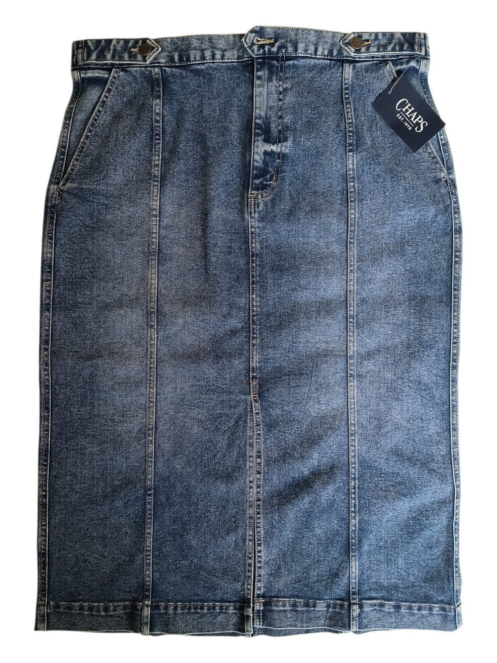 NWT Chaps Blue Denim Midi Skirt - Classic Casual Sz 16
